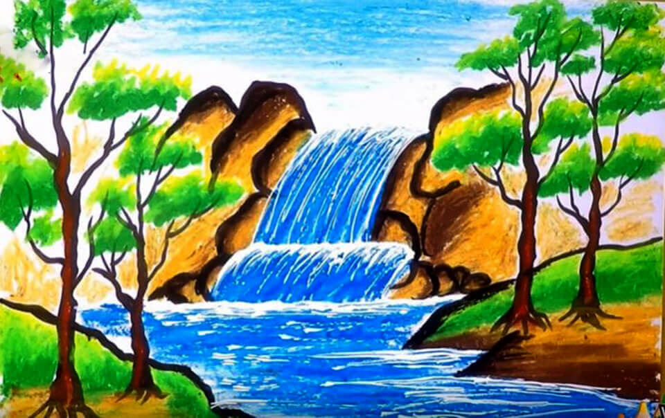 Vẽ tranh phong cảnh thác nước ĐƠN GIẢN  how to draw waterfall very easy   YouTube